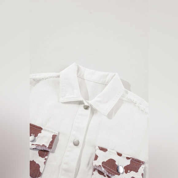 Raw Hem Animal Print Long Sleeve Denim Jacket - Picture 5 of 7